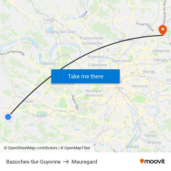 Bazoches-Sur-Guyonne to Mauregard map