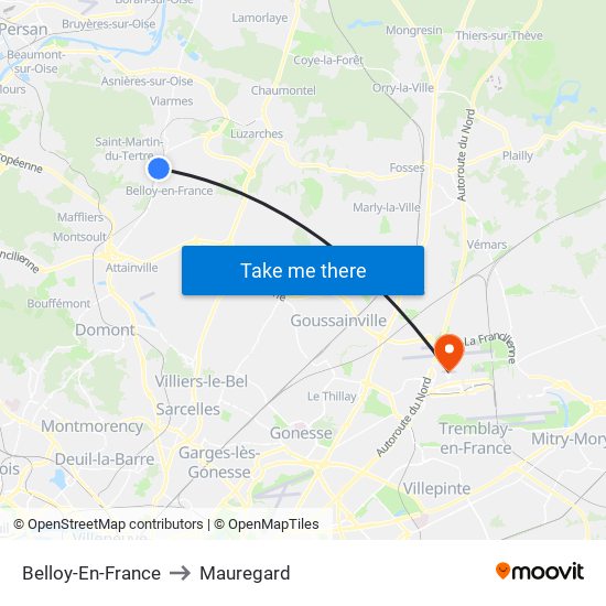 Belloy-En-France to Mauregard map