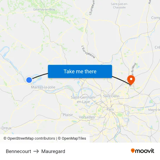 Bennecourt to Mauregard map