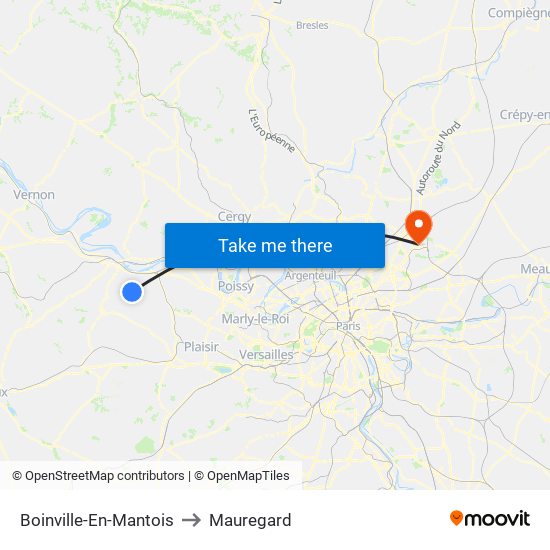 Boinville-En-Mantois to Mauregard map