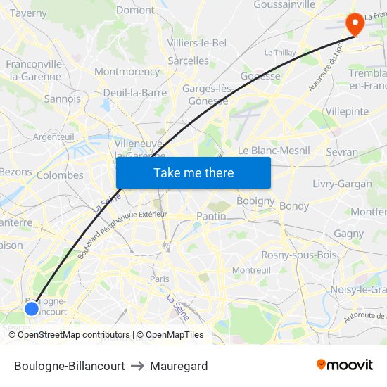 Boulogne-Billancourt to Mauregard map