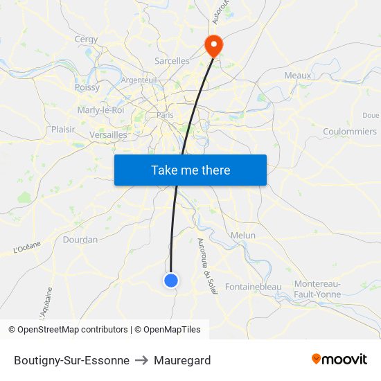 Boutigny-Sur-Essonne to Mauregard map