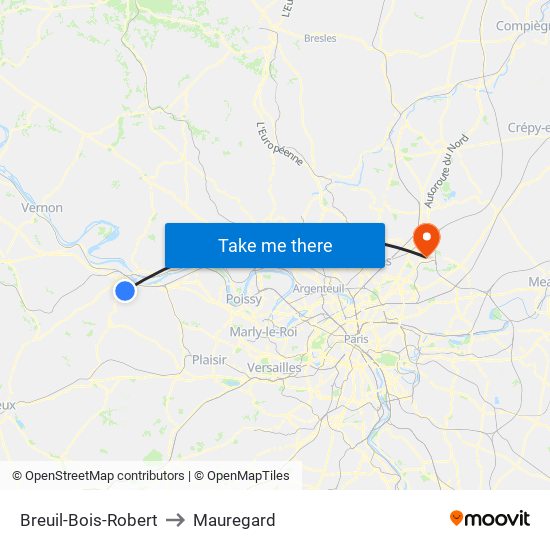 Breuil-Bois-Robert to Mauregard map