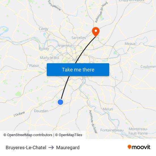 Bruyeres-Le-Chatel to Mauregard map