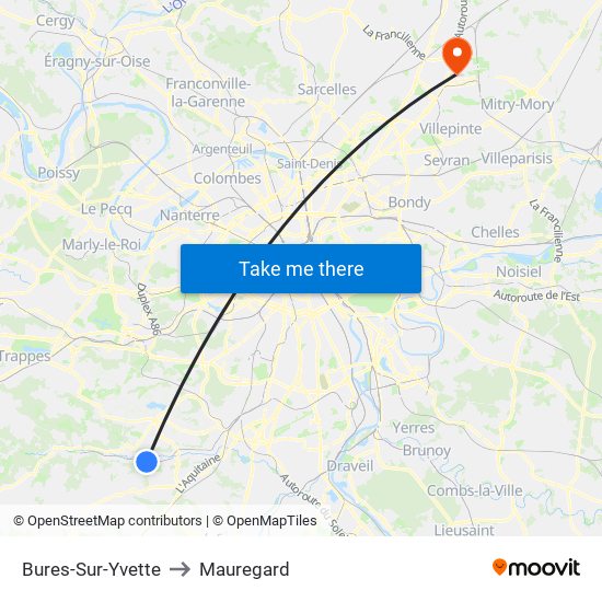 Bures-Sur-Yvette to Mauregard map