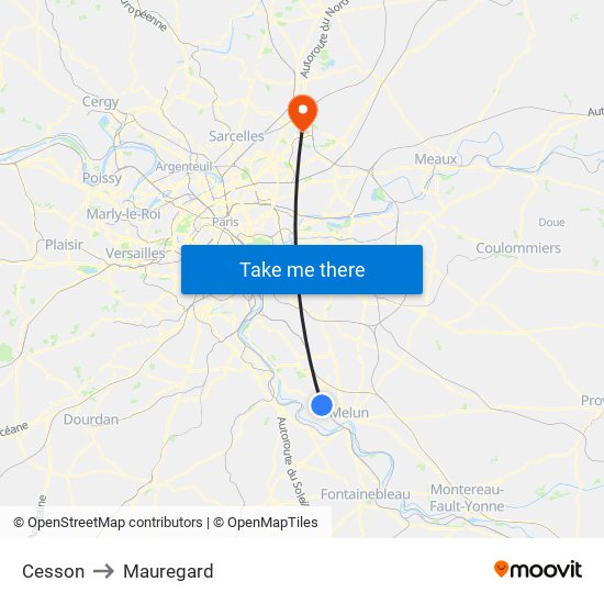 Cesson to Mauregard map