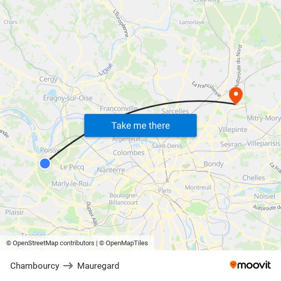 Chambourcy to Mauregard map