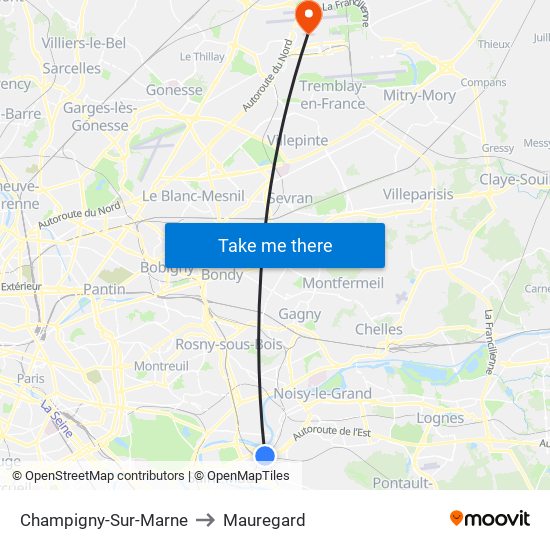 Champigny-Sur-Marne to Mauregard map