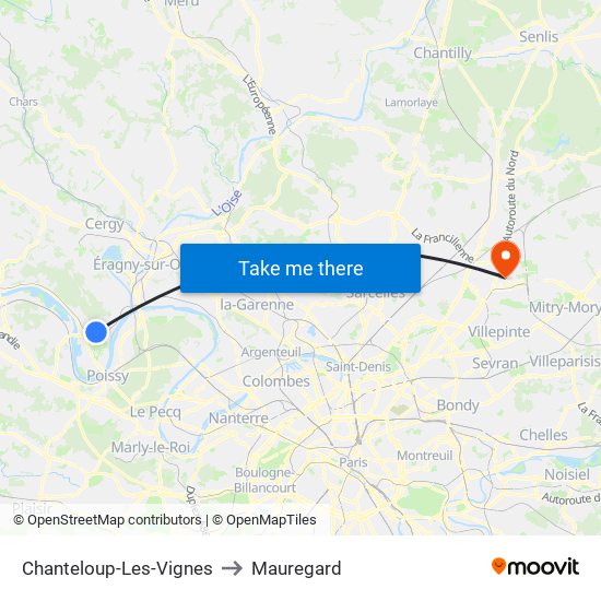 Chanteloup-Les-Vignes to Mauregard map
