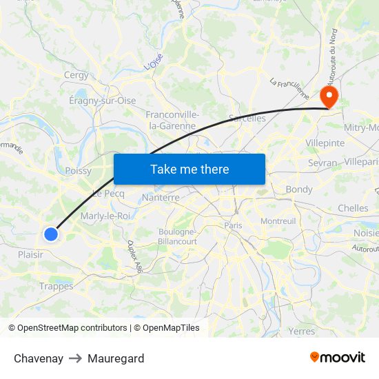 Chavenay to Mauregard map