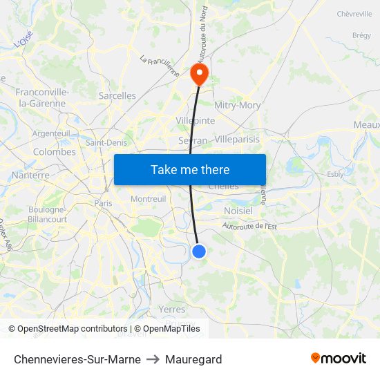 Chennevieres-Sur-Marne to Mauregard map