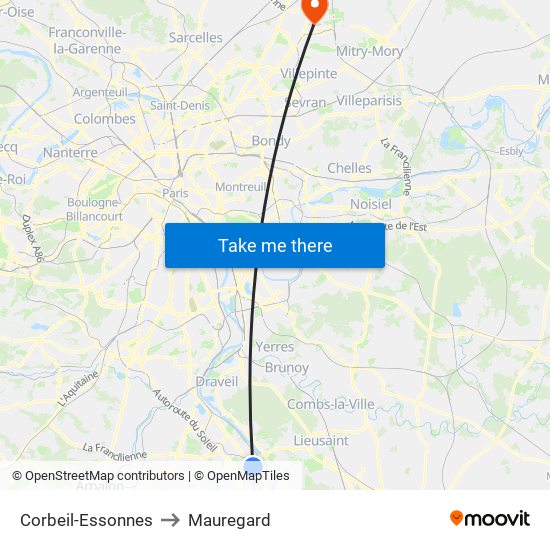 Corbeil-Essonnes to Mauregard map