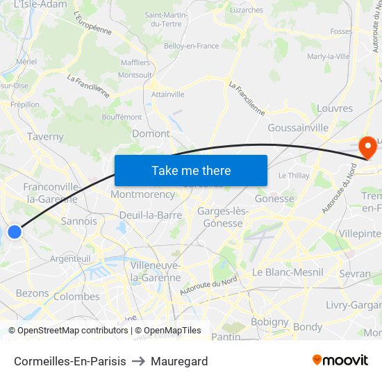 Cormeilles-En-Parisis to Mauregard map