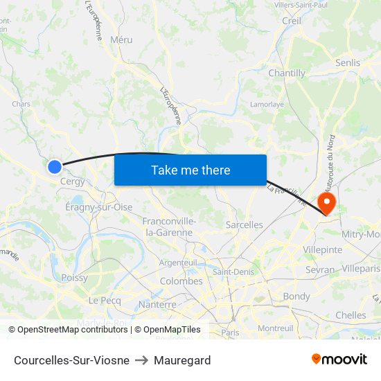 Courcelles-Sur-Viosne to Mauregard map