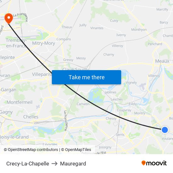 Crecy-La-Chapelle to Mauregard map