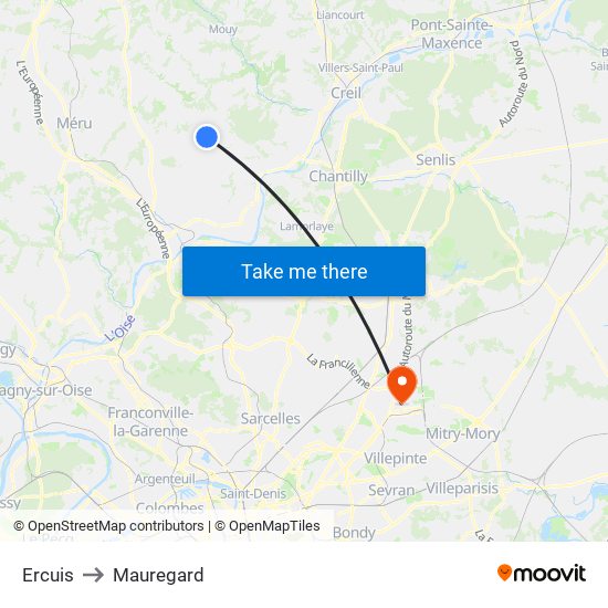 Ercuis to Mauregard map