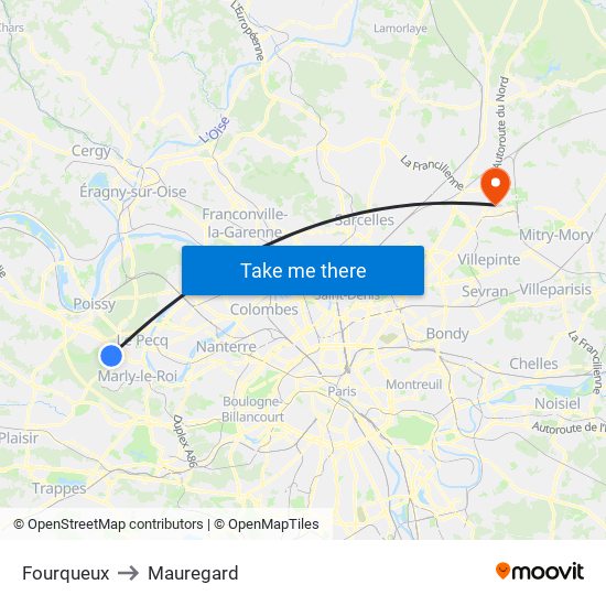 Fourqueux to Mauregard map