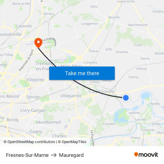Fresnes-Sur-Marne to Mauregard map