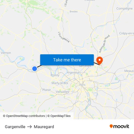Gargenville to Mauregard map