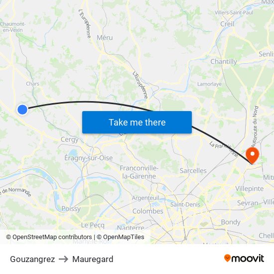 Gouzangrez to Mauregard map