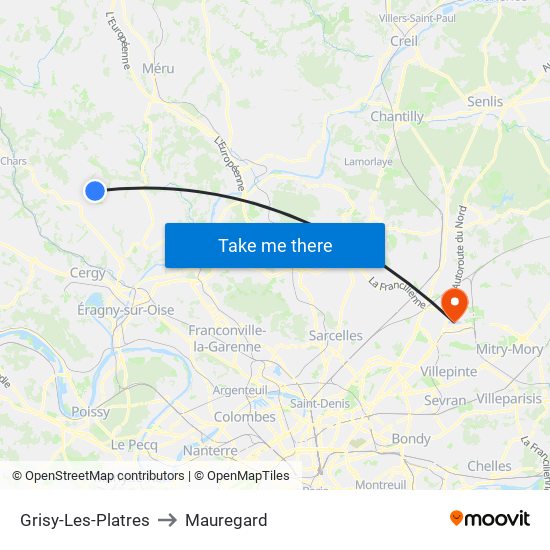 Grisy-Les-Platres to Mauregard map