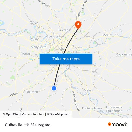 Guibeville to Mauregard map