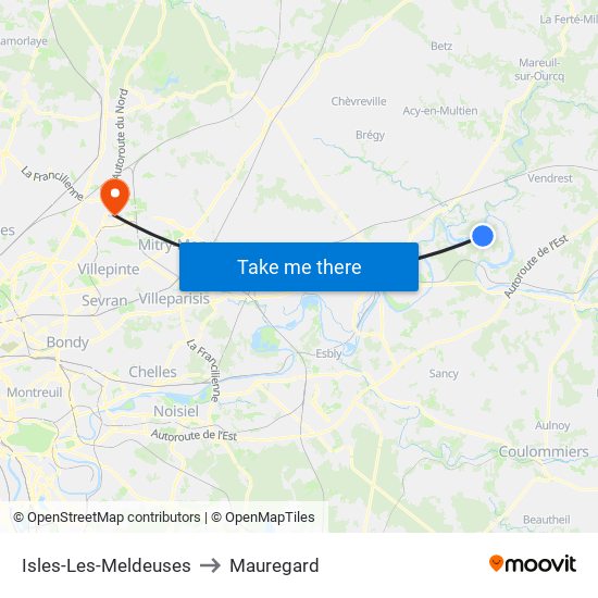 Isles-Les-Meldeuses to Mauregard map