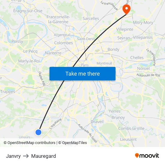 Janvry to Mauregard map
