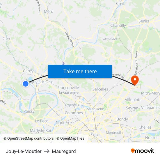 Jouy-Le-Moutier to Mauregard map