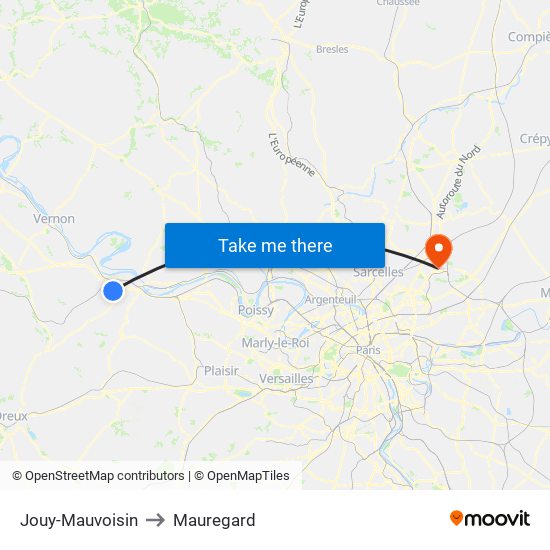 Jouy-Mauvoisin to Mauregard map