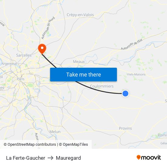 La Ferte-Gaucher to Mauregard map