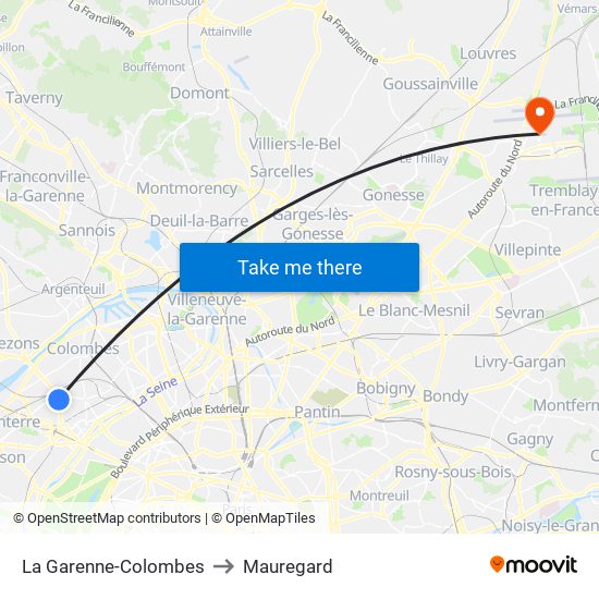 La Garenne-Colombes to Mauregard map