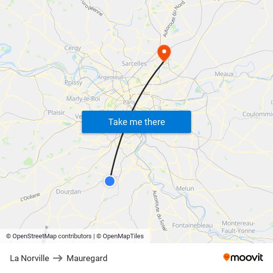 La Norville to Mauregard map