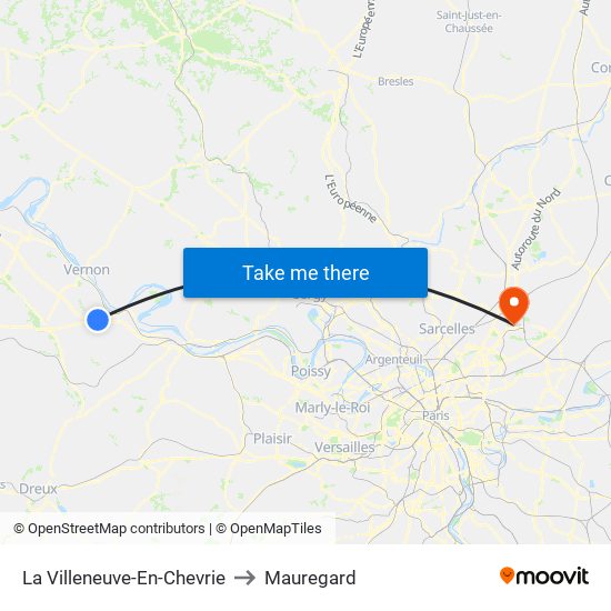 La Villeneuve-En-Chevrie to Mauregard map