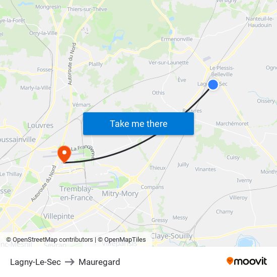 Lagny-Le-Sec to Mauregard map