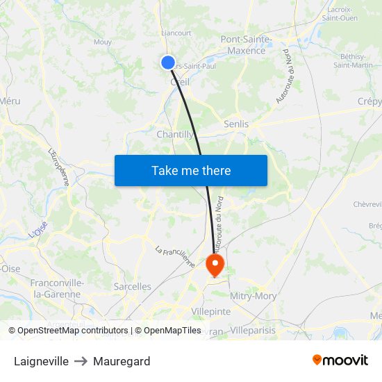 Laigneville to Mauregard map