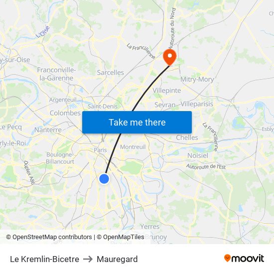 Le Kremlin-Bicetre to Mauregard map