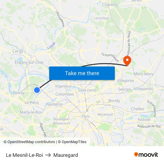 Le Mesnil-Le-Roi to Mauregard map