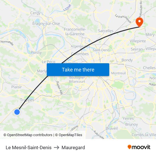 Le Mesnil-Saint-Denis to Mauregard map