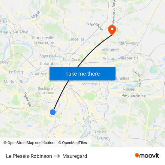 Le Plessis-Robinson to Mauregard map