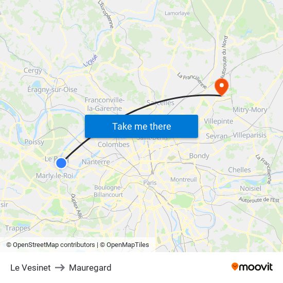 Le Vesinet to Mauregard map
