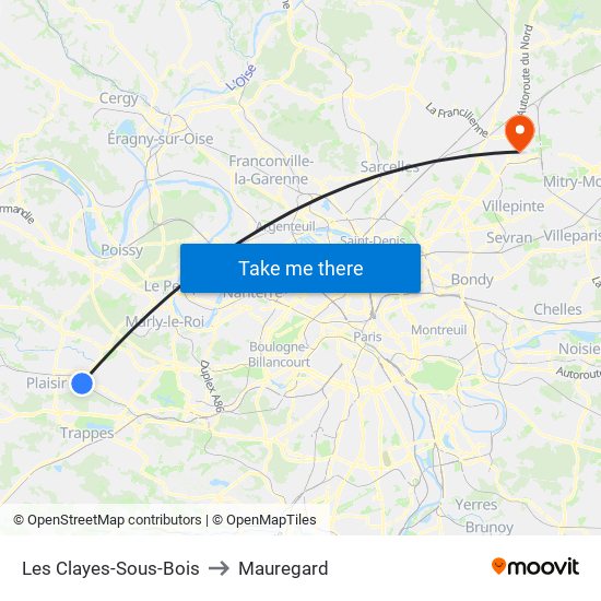 Les Clayes-Sous-Bois to Mauregard map