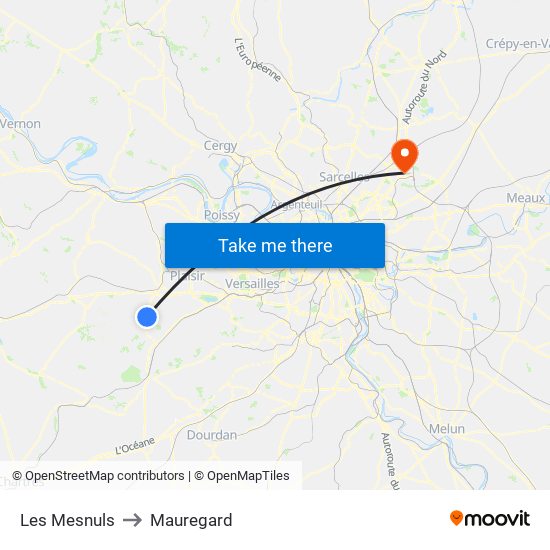 Les Mesnuls to Mauregard map