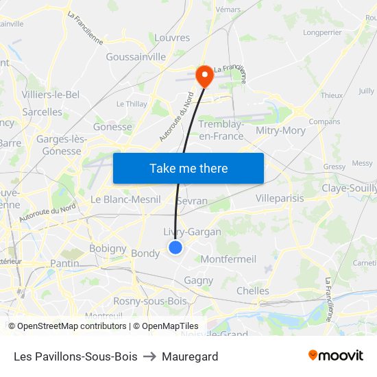 Les Pavillons-Sous-Bois to Mauregard map