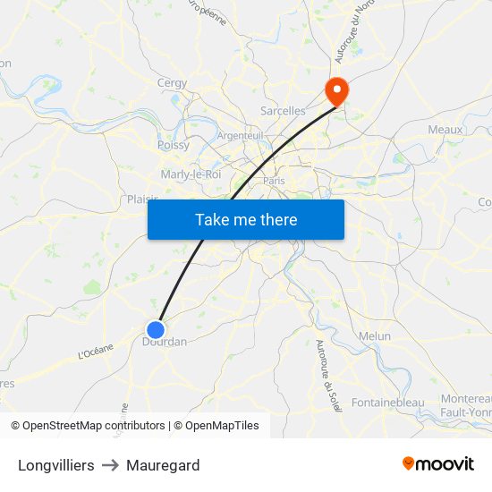 Longvilliers to Mauregard map