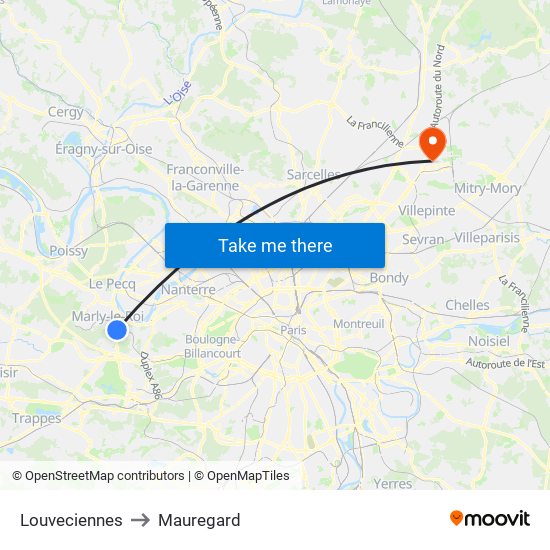 Louveciennes to Mauregard map