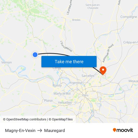 Magny-En-Vexin to Mauregard map