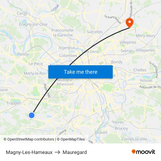 Magny-Les-Hameaux to Mauregard map