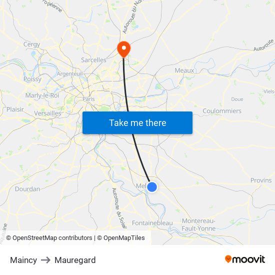 Maincy to Mauregard map