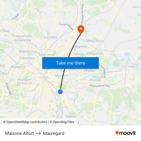 Maisons-Alfort to Mauregard map